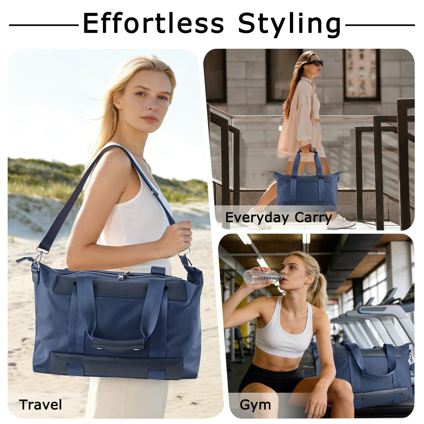 U+U Travel Duffle Bag, Waterproof Weekender Overnight Bags for Women, Carry on Overnight Weekend Bag with Padded Laptop Sleeve, Sport Gym Bags for Men (Dark Blue)