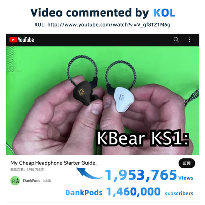 KBEAR KS1 Earphones in Ear Monitor Super Bass Wired Earbuds, Crystal Clear Sound IEM Headphones, High Resolution Noise Canceling Ear Monitors Headphone for Singers Musician Audifonos Auriculares