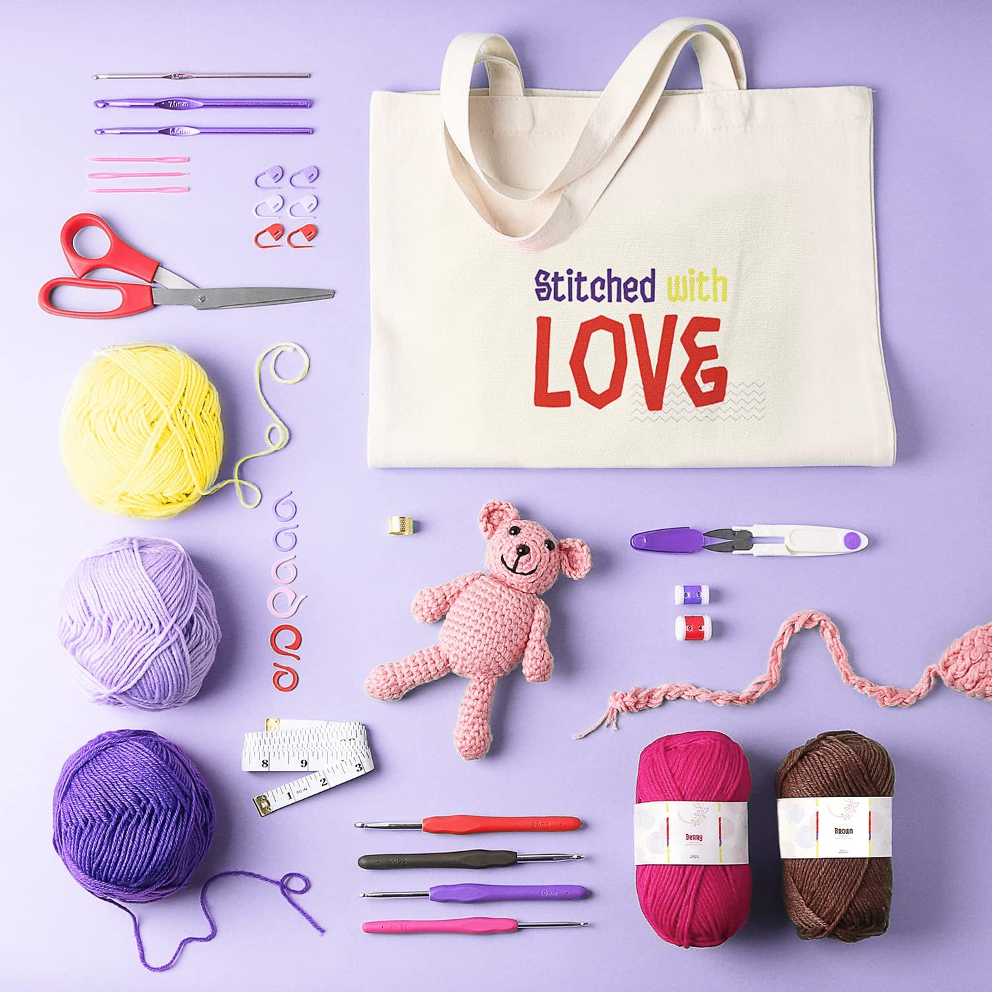 Crochet Kit for Beginners Adults and Kids, Knitting & Crochet Supplies Includes 1500 Yards Assorted Yarn, 21 Ergonomic Hooks, Plus Many Accessories – Beginner Crochet Kits Ideal for Amigurumi