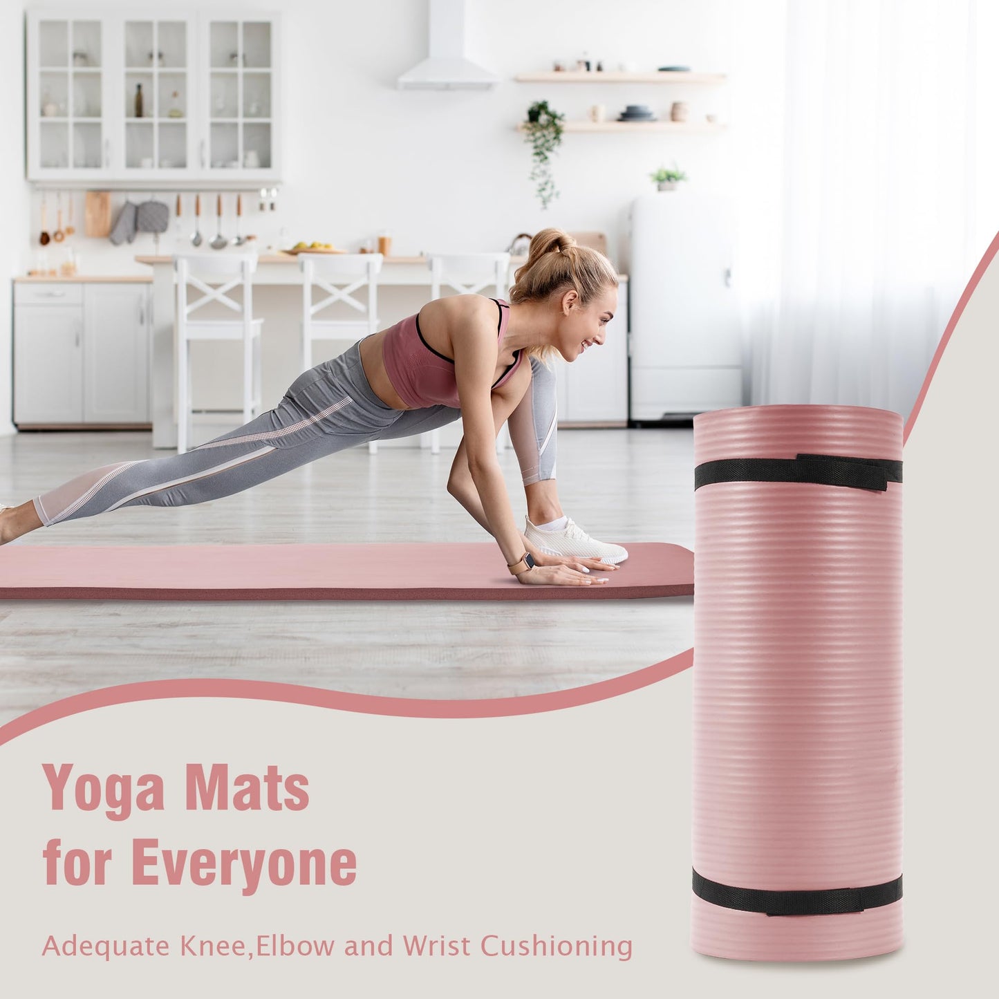 Fitvids Yoga Mat 1-Inch Extra Thick High-Density Exercise Mat with Non-Slip Surface & Carry Strap for Men & Women Tear-Resistant Pilates Workout Mat for Home Gym, Floor Fitness