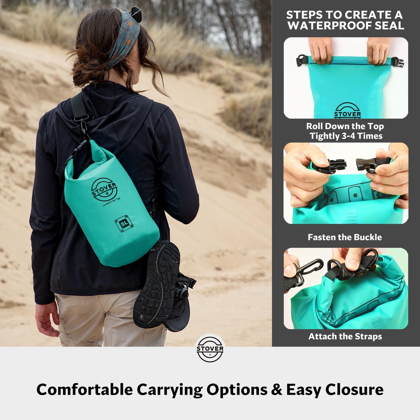 STOVER 5/10/25/30/40/55L Waterproof Dry Bag, Small Lightweight Roll Top Dry Bag Backpack w/Waterproof Phone Case, Kayaking, Travel, Hiking, Fishing, Tubing, Camping, the Beach, Men/Women (Teal)