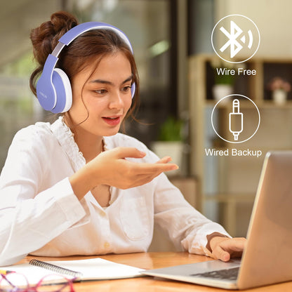 JOMILIN B9 Wireless Headphones Over-Ear, 60 Hours Playtime Lightweight Folding Hi-fi Stereo Bass Bluetooth Headset with Mic, Volume Control Headphones for iPad/Travel/Tablet/PC (Purple)