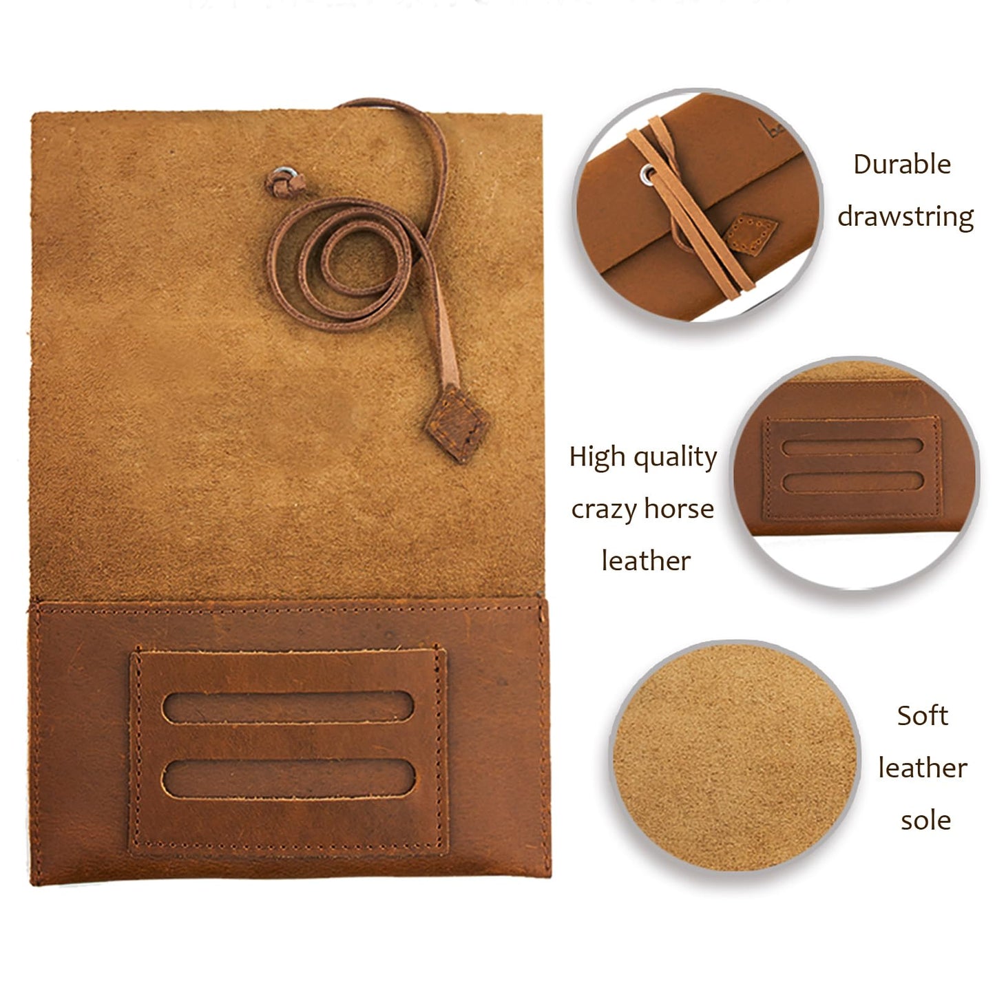 Boshiho Genuine Leather Roll Up Tobacco Pouch with Rolling Tip Paper Holder Slot (Brown (S))