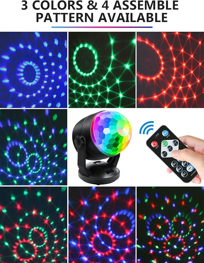 Luditek 3-Pack Disco Ball Party Lights, Sound Activated Battery Operated/USB Strobe Light w/Remote for Parties Karaoke Dancing Christmas Halloween Party Decorations Supplies for Home Room Indoor
