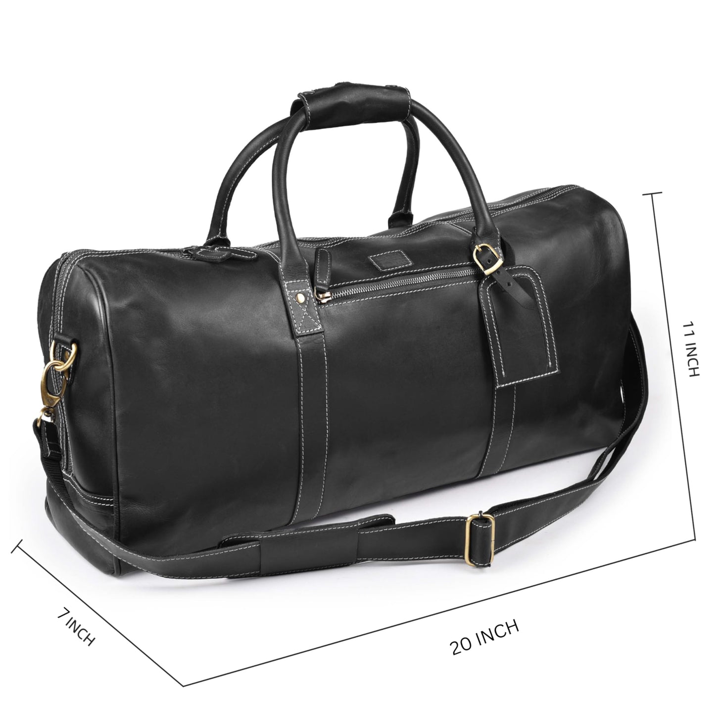 Leather Village Leather Duffel Bags for Men & Women-Stylish Travel Weekender Carry-On Sports Gym Overnight Luggage Bag - 20 Inch - Black