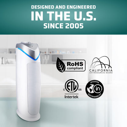 GermGuardian 4-In-1 HEPA Air Purifier for Home, Large Rooms Up To 743 Sq. Ft. with HEPA Air Filter, UV-C Light & Odor Reduction, AC4825E, 22" Tower, Gray