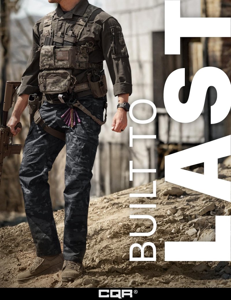 CQR Men's Tactical Pants, Water Resistant Ripstop Cargo Pants, Lightweight EDC Work Hiking Pants, Outdoor Apparel, Duratex Mag Pocket Print Utility Camo Black, 30W x 32L
