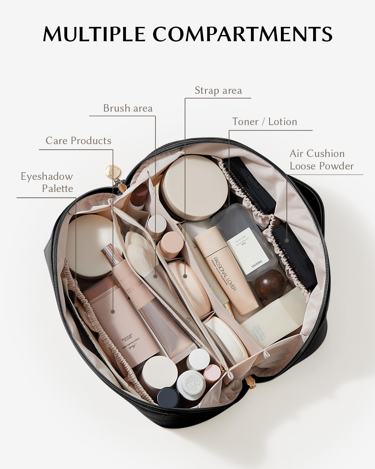 EACHY Travel Makeup Bag, Large Capacity Cosmetic Bags for Women, Waterproof Portable Open Flat Toiletry Bag Make up Bag with Divider and Handle, Gifts for Women