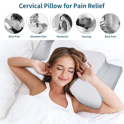 Cervical Neck Pillow - Ergonomic Side Sleeper Pillow for Pain Relief, Cooling Cervical Pillow for Sleeping, Contour Orthopedic Memory Foam Pillows for Back Stomach Sleepers