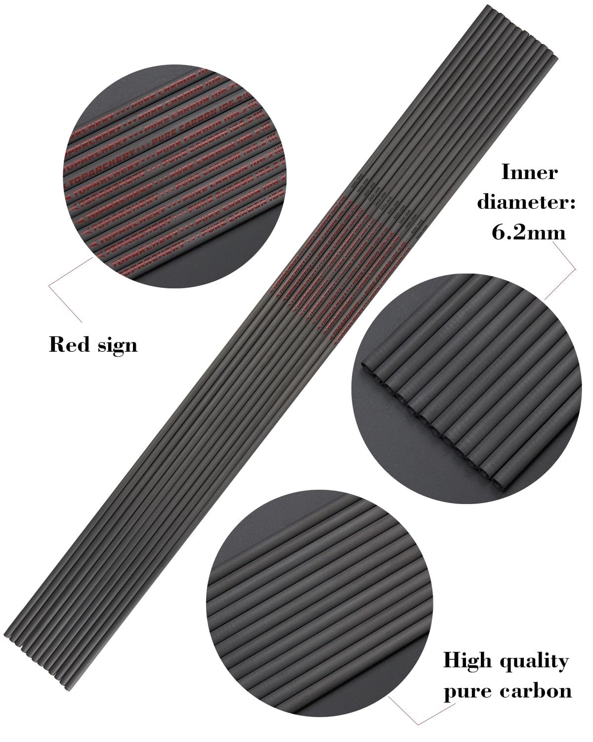 TOPARCHERY Arrow Shafts Pure Carbon Shafts 31 Inch Arrow Tube Spine 300 350 400 500 600 for DIY Hunting Arrows Recurve Bow Compound Bow 12Pcs (Spine:500)