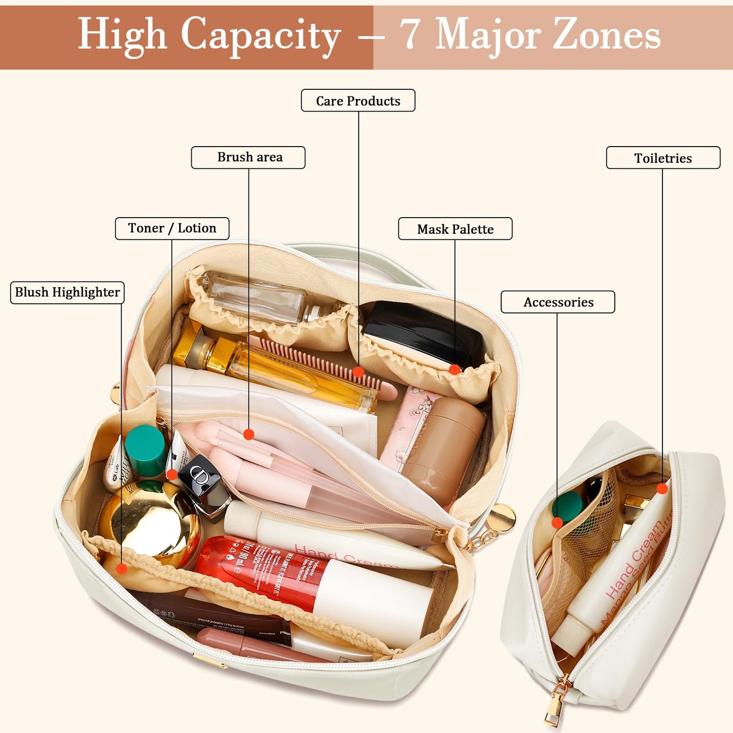 CLOUDWINGS Birthday Gifts for Women Teen Girl, Personalized Initial Makeup Organizer Bag Set, Open Flat Travel Cosmetic Bag With Clear Divider and Handle(Beige,A)
