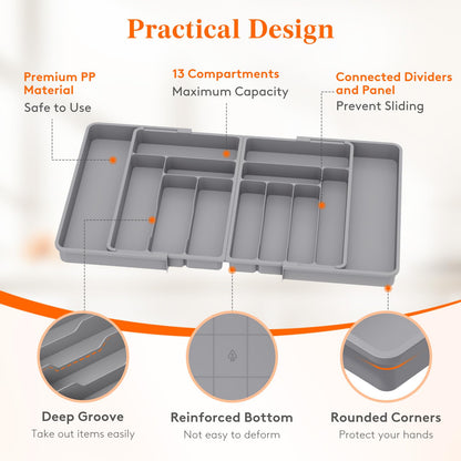 Lifewit Large Silverware Drawer Organizer, Expandable From 21 to 36 Inches, BPA Free Plastic Utensil Tray for Kitchen, Adjustable Flatware and Cutlery Holder for Spoons Forks Knives, Black