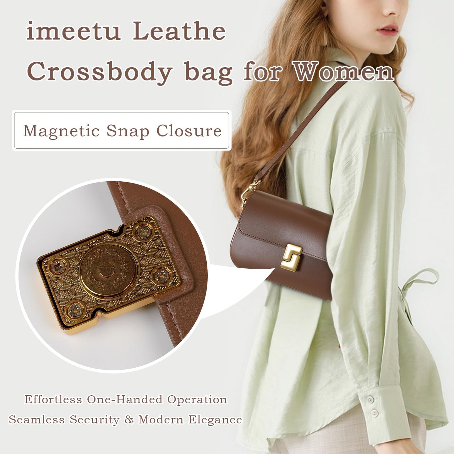 imeetu Soft Leather Crossbody Bag for Women, Top Handle Shoulder Bag Removable Shoulder Straps（Black