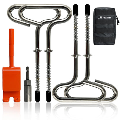 Pristis Ice Anchor Tool Kit, Ice Fishing Tent Stakes Nails with Drill Adapter, Stainless Steel Augers Accessories Set, Threaded Gear Equipment with Protective Bag for Setting Up Camping Shelter Shanty