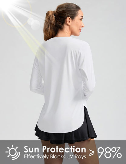 Women's Sun Shirts UPF 50+ Long Sleeve UV Protection Shirt Lightweight Quick Dry Workout Hiking Tops for Women(White Stripe,XXXL)