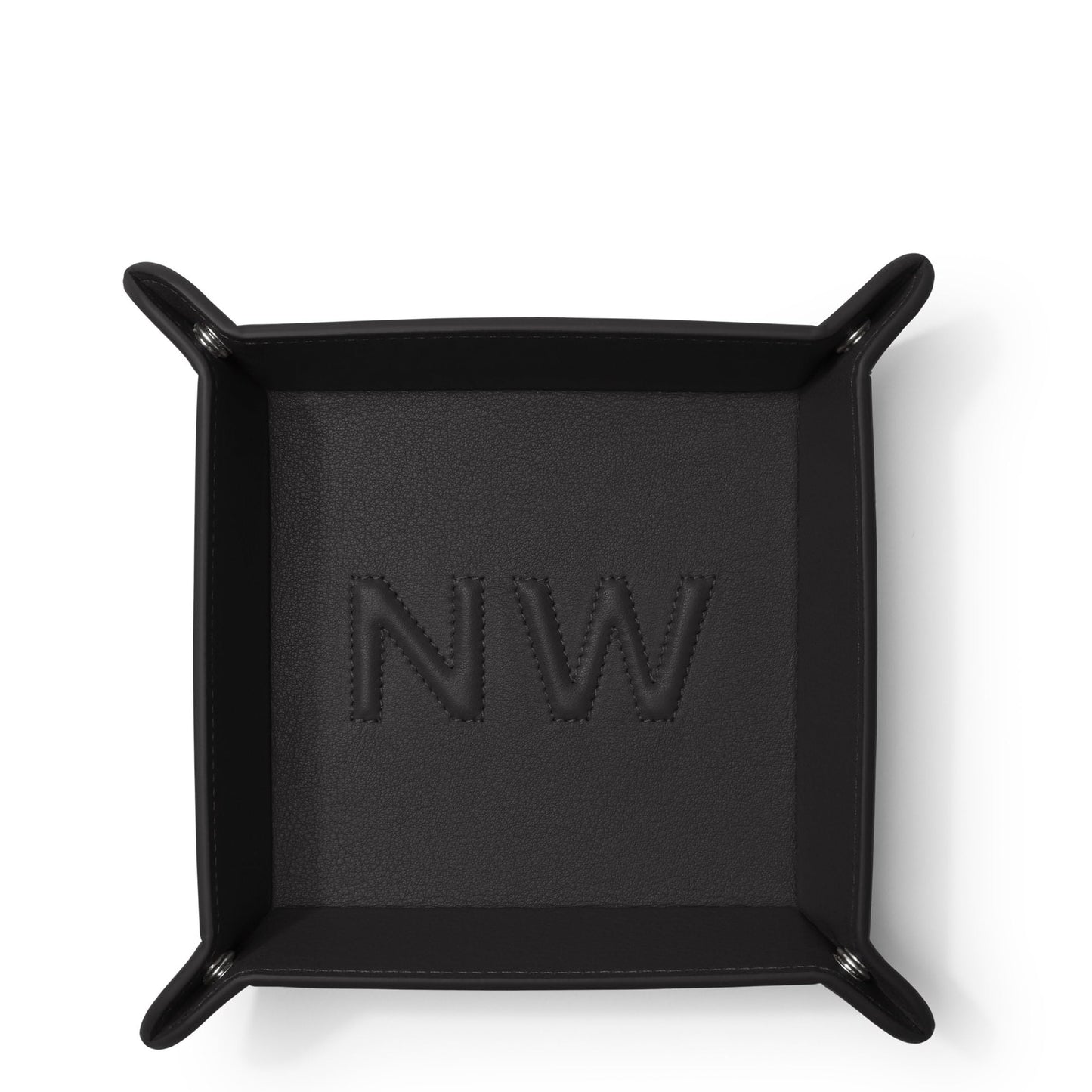 Leatherology Black Onyx Rectangle Valet Tray – Travel-Friendly Catchall Organizer with Snap Corners, Stitched Edge Detail & Gift Box – Desk Tray for Keys, Wallet, Watch & Accessories