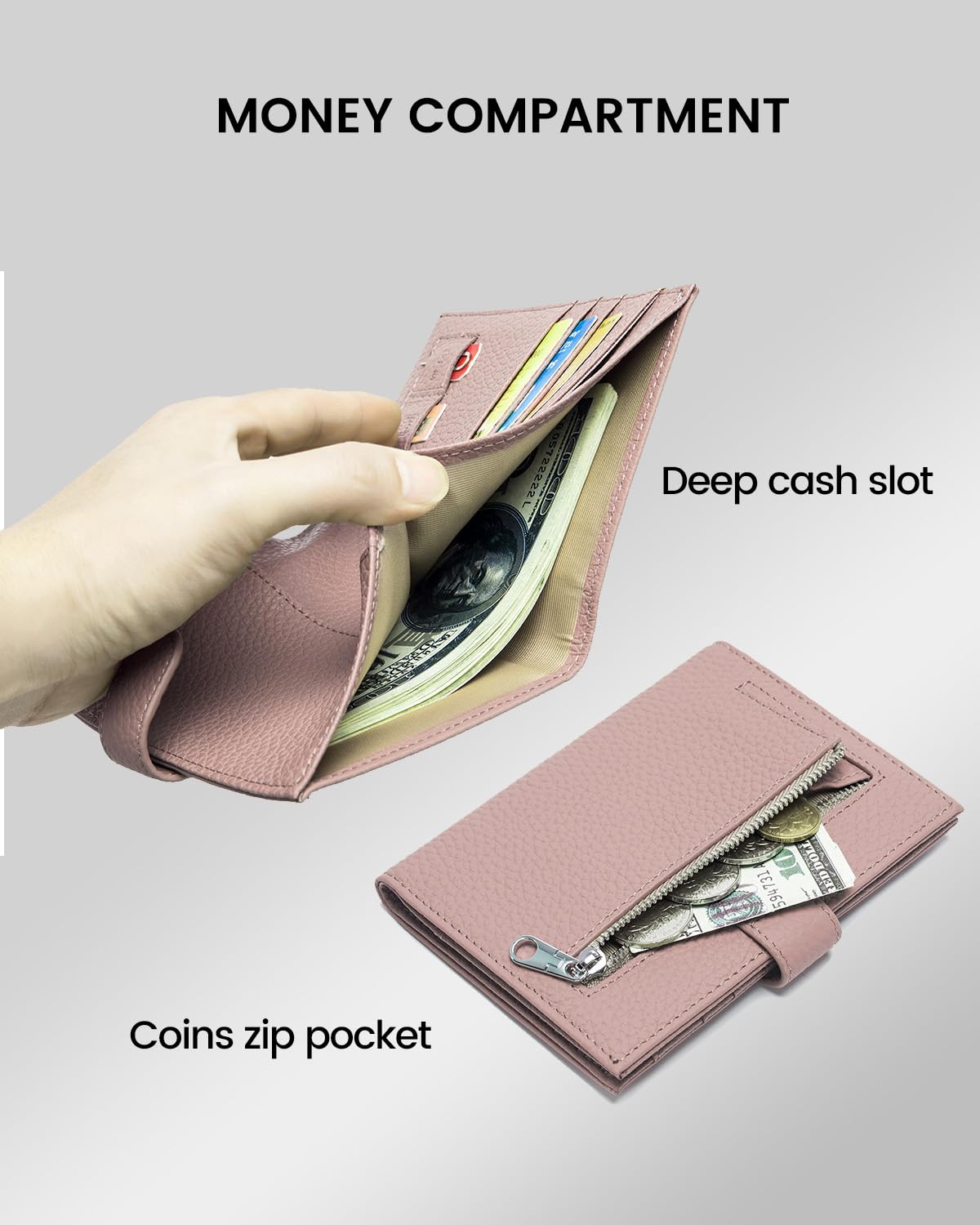 Karmiir RFID Passport Holder Travel Wallet for Women, Leather Passport Cover Wallet with Card Holders SIM Slots,Zippered Coins Pocket and Cash Slot Slim Compact Travel Wallet (Pink)