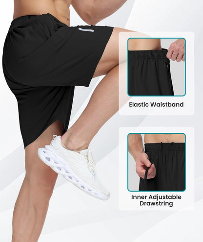 UUMIAER Mens Athletic Gym Shorts 7" Utra-Light Quick Dry Running Workout Basketball Shorts with Zipper Pockets Sports Tennis Black