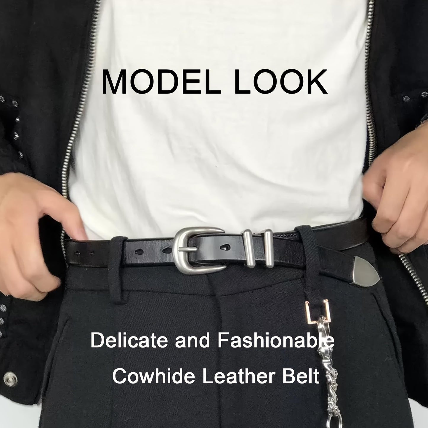 HQZBPT Womens Belts Classic Black Leather Belt with Silver Buckle, Casual Dress Belt, Premium Genuine Leather, Metal Buckle Design (XL: Fit Waist Size 34"-45.6")