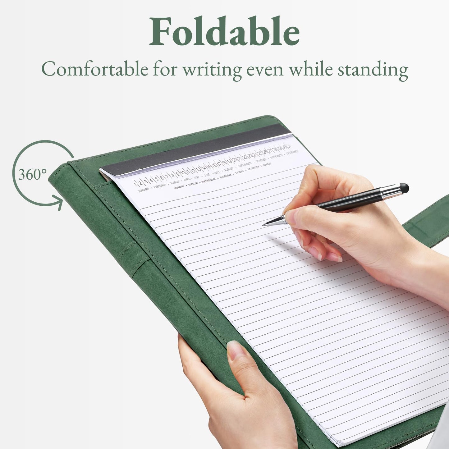 Mymazn Padfolio Portfolio Binder, Faux Leather Interview Resume Folder with Document Organizer & Business Card Holder, Letter-Sized Notepad Legal Pad Holder for Women Men (Green)