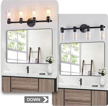 4 Light Bathroom Wall Light Fixtures Black Bathroom Wall Sconce with Clear Glass Lights Over Mirror Vanity Lights E26 Base