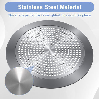Shower Drain Hair Catcher, 5.7in Stainless Steel Bathtub Hair Catcher Drain Cover Bathroom Tub Sink Protector Flat Shower Drains Cover with Silicone Rim