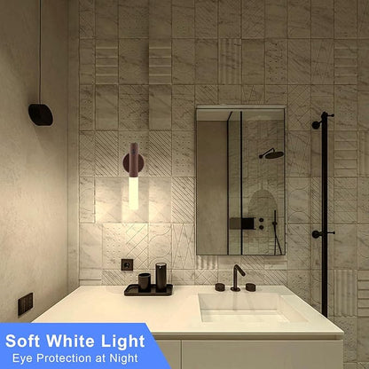 LANDGOO LED Motion Sensor Lights, Set of 2 Battery Operated Stick on Wall Sconces, Rechargeable Lighting for Hallway Stairway, Magnetic 360° Rotation for Indoor Lamps (Black Walnut Wood 2PCS)