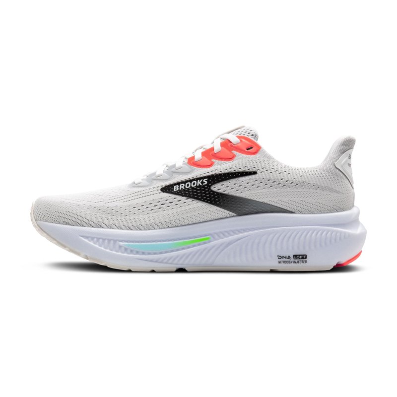 Brooks Men’s Ghost 17 Neutral Running Shoe - White/Pink Clay/Gecko - 7 Wide