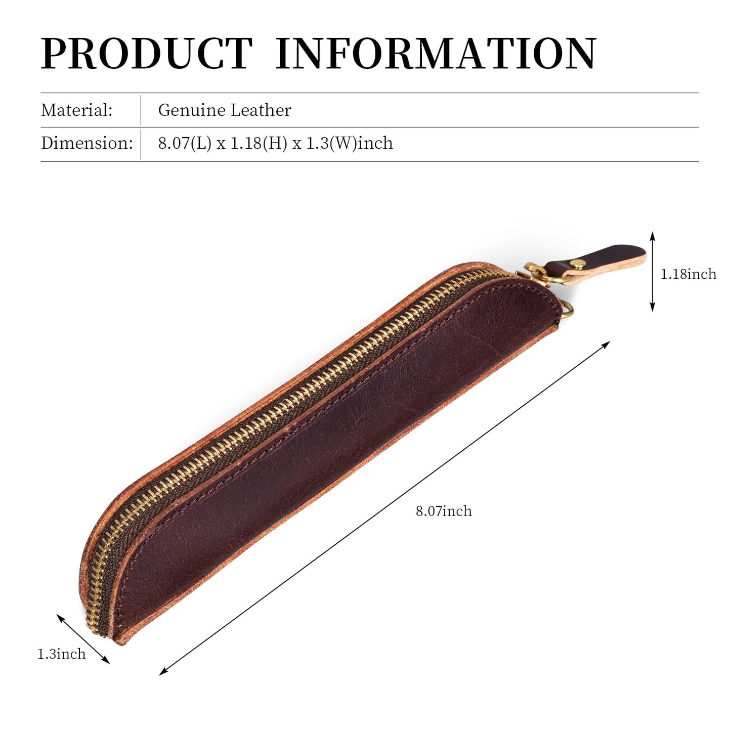 Gexmil Genuine Leather Pen Case, Full Grain Leather Mini Pencil Holder, Hand-made Stationery Bag for Work & Office, Vintage Style, Vegetable Tanned Leather