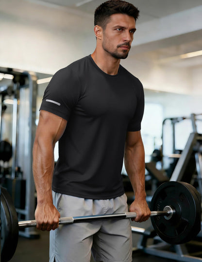 MAGCOMSEN Short Sleeve Shirts for Men Workout Dry Fit Sun Protection Moisture Wicking Shirt Gym Athletic Running Tshirt Rash Guard Black XL