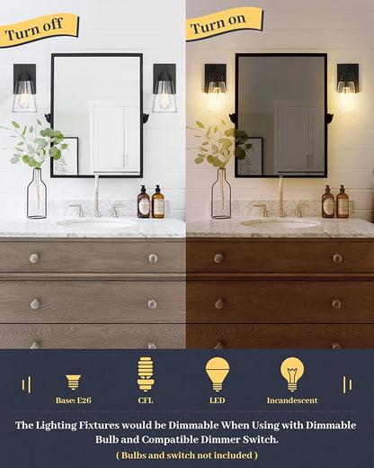 EAPUDUN Vintage Bathroom Lighting Fixtures Over Mirror, 1-Light Modern Vanity Lights Black Finish Industrial Wall Sconce with Clear Glass Shade, WLA1395-MBK
