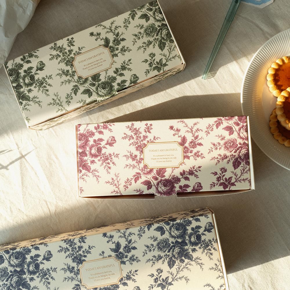 MUNID Rose-Pattern Rectangular Gift Box - Small, 5 pieces, 3 options, 7.87 x 3.34 x 1.85 inches (L x W x H) (BLUE)