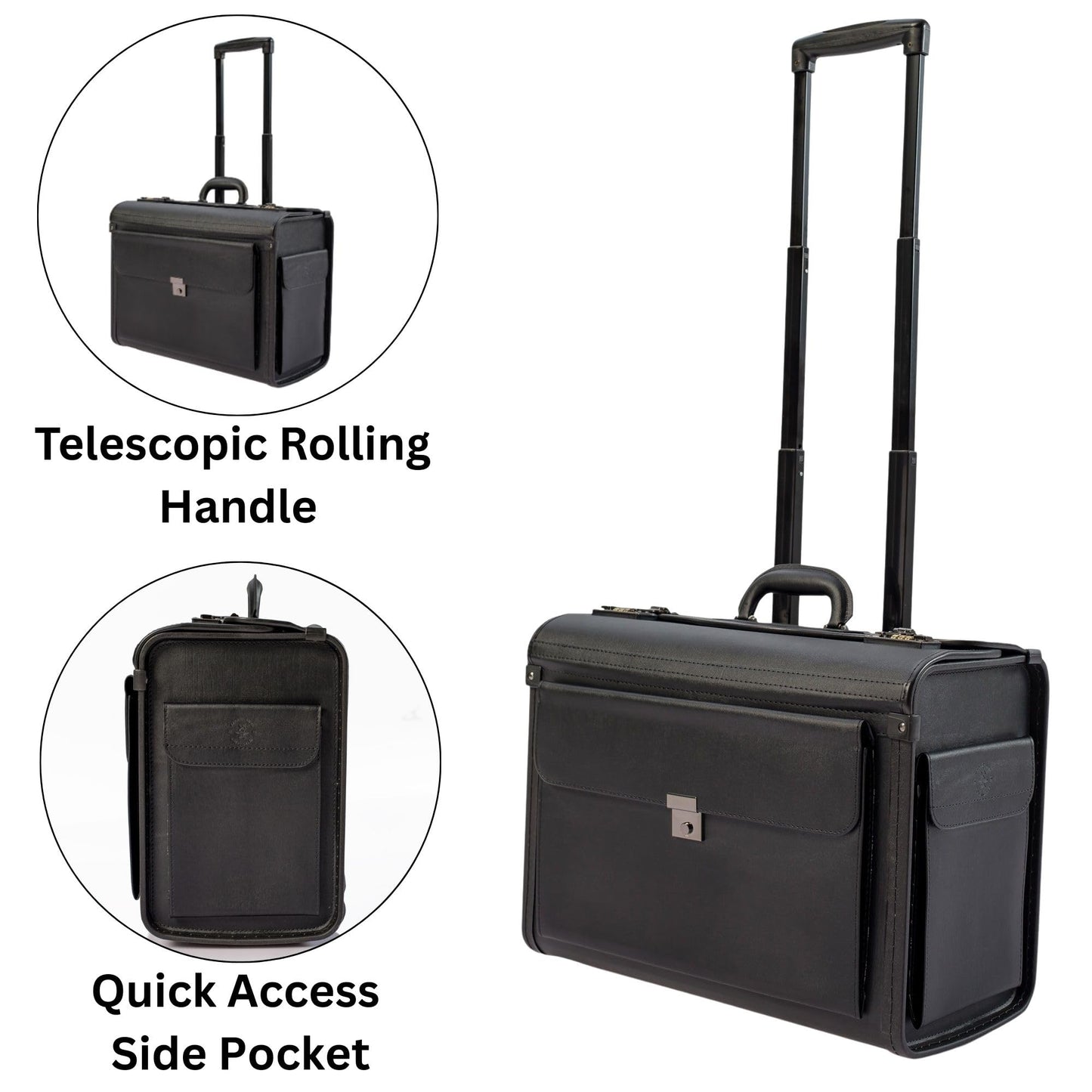 HAMMER ANVIL 19 Wheeled Briefcase Rolling Case Sales Sample Pilot Lawyer Attache Black Leatherette