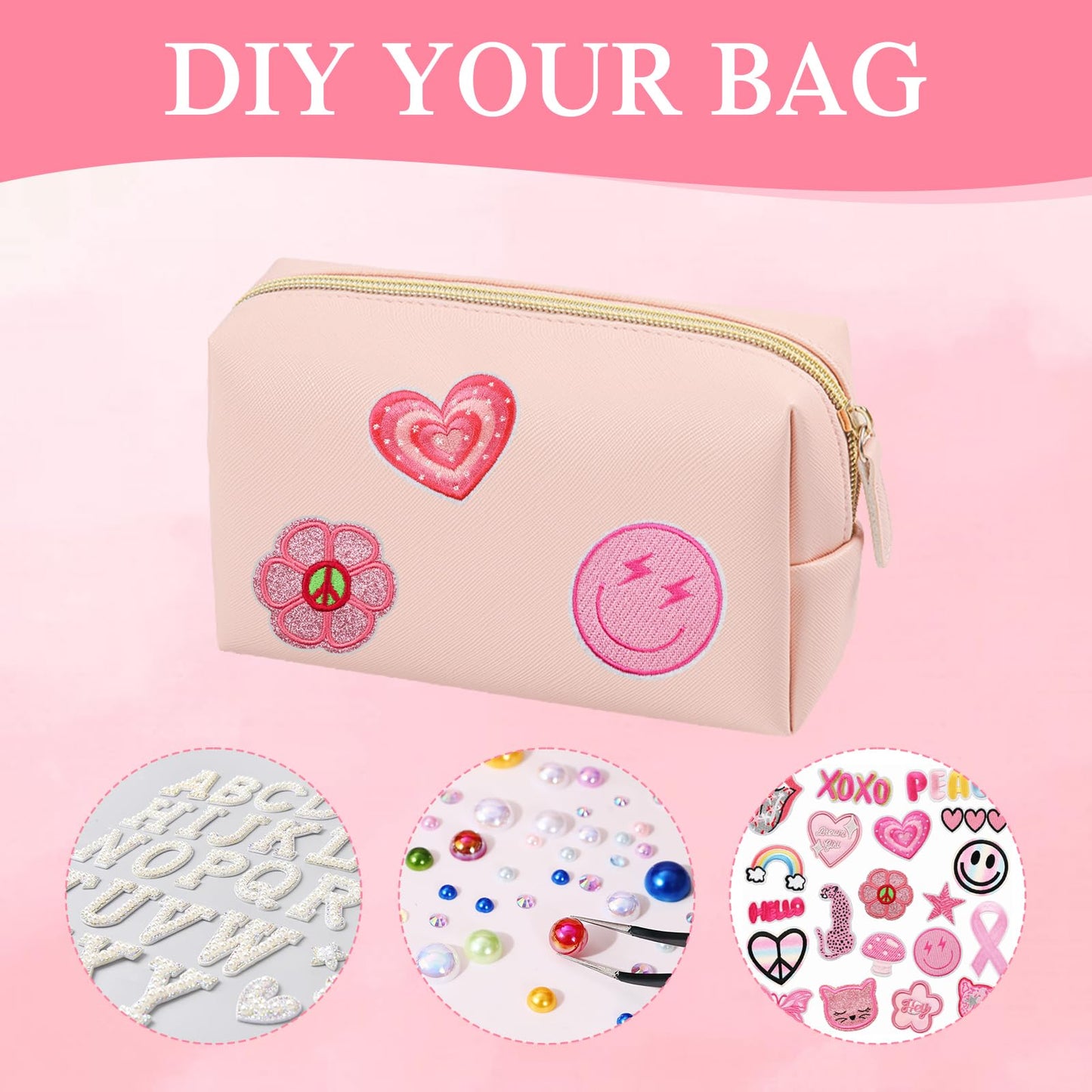 Merkaunis 8 Pcs Preppy Makeup Bag Set, PU Leather Cosmetic Pouch Waterproof Portable Travel Toiletry Bag for Women, Small Makeup Bags Bulk - Gift for Bridesmaid Party (Pink/Beige/Gray/Light Green)