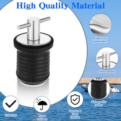 Amyhill 2 Pack Boat Drain Plugs with T Handle and O Handle Snap Rubber Jon Boat Plug for Marine Twist Accessories(Stainless Steel,1 Inch)