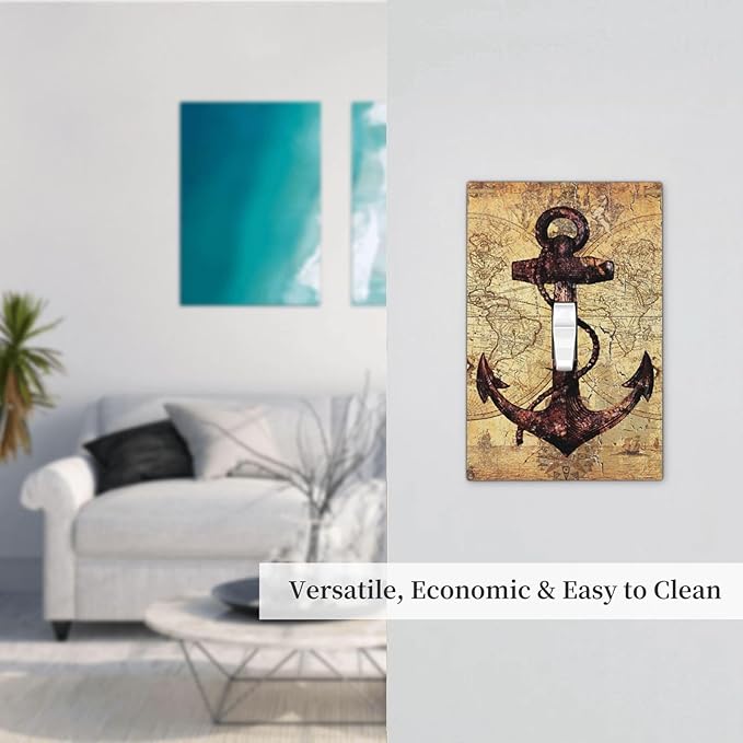 Anchor Nautical Vintage Map 1 Gang Single Toggle Light Switch Covers Decorative Wall Plate Switchplate Electrical Faceplate for Office Livingroom Home Decor