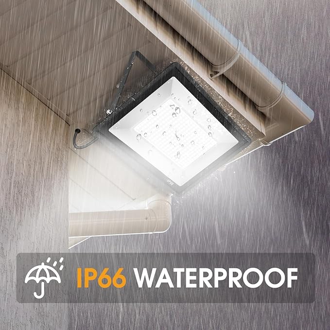 2 Pack 300W LED Flood Light Outdoor,2000W Equivalent 43500LM 5000K Daylight White Super Bright FloodLight with Plug,IP66 Waterproof Commercial Lighting for Sports Fields,Counts,Arena,Stadium