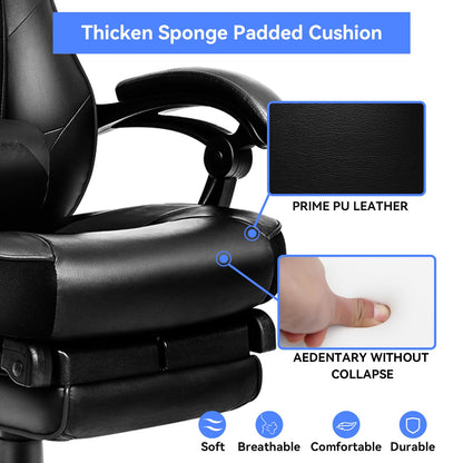 ELECWISH Gaming Chair, Reclining Computer Chair with Footrest and Lumbar Support, High Back Ergonomic for Adults with Headrest PU Leather