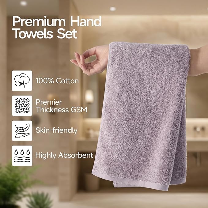 REDKISS 2-Pack Luxury Hand Towels, 16x32 Inch 450 GSM 100% Cotton, Super Soft