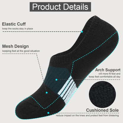 FAYBOX No Show Socks Womens Cushioned Low Cut Invisible Footies for Running Athletic Gym Ankle Socks 6 Pairs