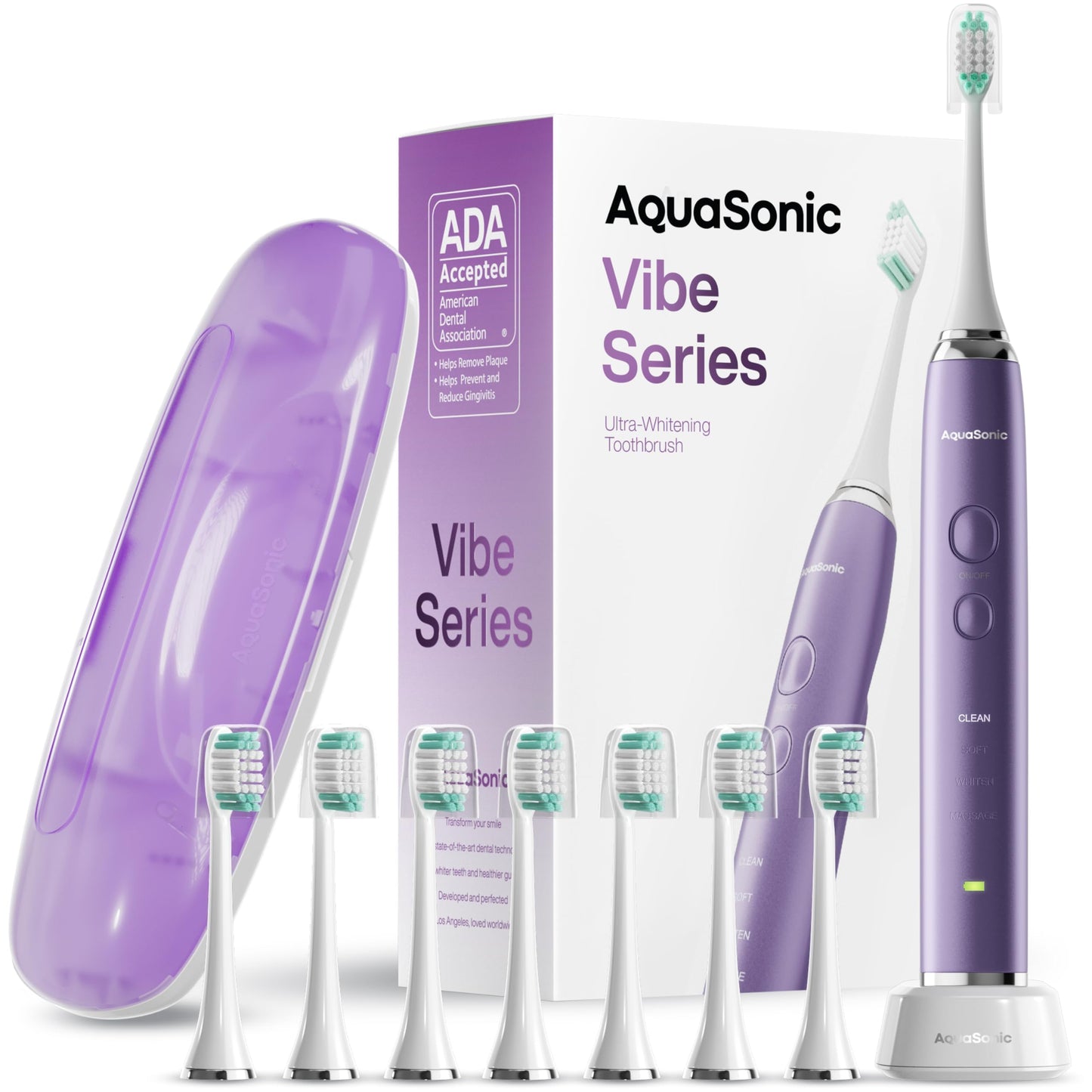 Aquasonic Vibe Series Ultra-Whitening Toothbrush – ADA Accepted Electric Toothbrush - 8 Brush Heads & Travel Case – 40,000 VPM Motor & Wireless Charging - 4 Modes w Smart Timer – Satin Rose Gold