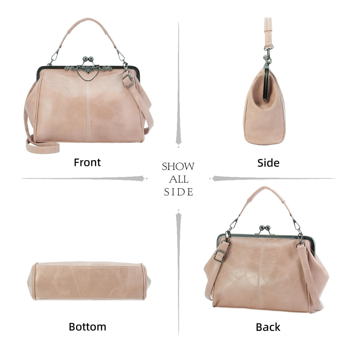 CIVECHOL Purses for Women Vegan Leather Women's Handbag Crossbody with Kiss Lock Satchel Evening Clutch Purse Vintage Tote