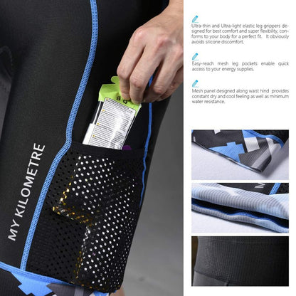 MY KILOMETRE Mens Triathlon Shorts with Adjustable Drawstring Easy Reach Leg Pockets Chamois for Long-Distance Tri Race (Black-Blue X-Large)