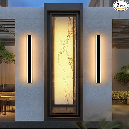 Mikeru 2Pack 39.3inch Outdoor Wall Light Fixtures, 3000/4500/6000K 3 Color Modern Black Linear Wall Lights Front Porch Light Wall Mounted Led Lighting for Basement, Shop,Garage Non-Dimmable