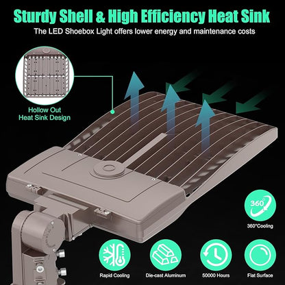 450W LED Parking Lot Light Dusk to Dawn Photocell with Slip Fitter 67,500LM, DLC ETL Listed Outdoor Street Area Light LED Shoebox Parking Pole Light 5000K IP65 Waterproof Commercial Lights 100-277VAC