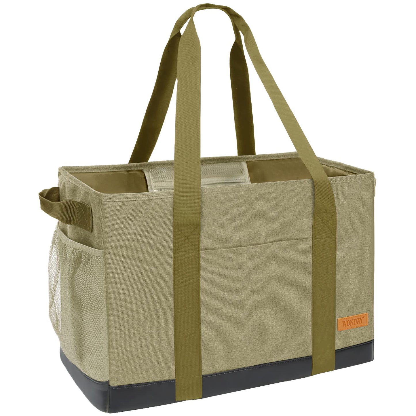 WONDAY Large Utility Tote Bag - Standing Reusable Grocery Bag with Handle, Collapsible Storage Organizer for Shopping, Beach, Work