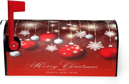 Christmas Mailbox Covers Red Glitter Snowflake Ball Magnetic Letter Post Box Cover Standard Size 21 x 18 Inch Garden Yard Home Decorative