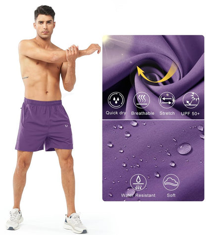 NORTHYARD Men's Athletic Running Shorts Gym Workout 7"/9"/5" Quick Dry Lightweight Sports Basketball Tennis 3 Zipper Pockets PURPLE-5inch L