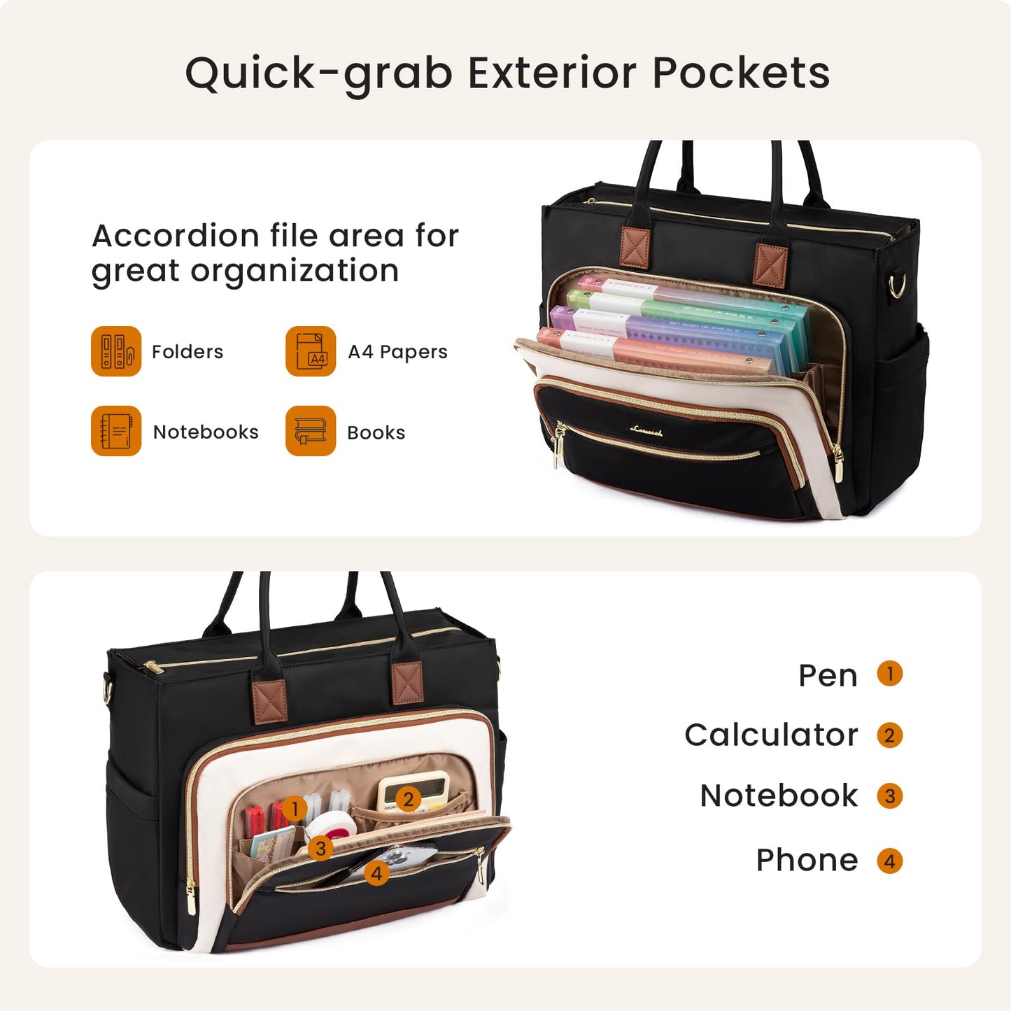 LOVEVOOK Work Tote Bags for Women,Laptop Tote Bag for Women With Large Cup Holder,Teacher Nurse Bags With Accordion File Organizer Pocket,Multi-Pockets Professional Briefcase Business Purses Handbag