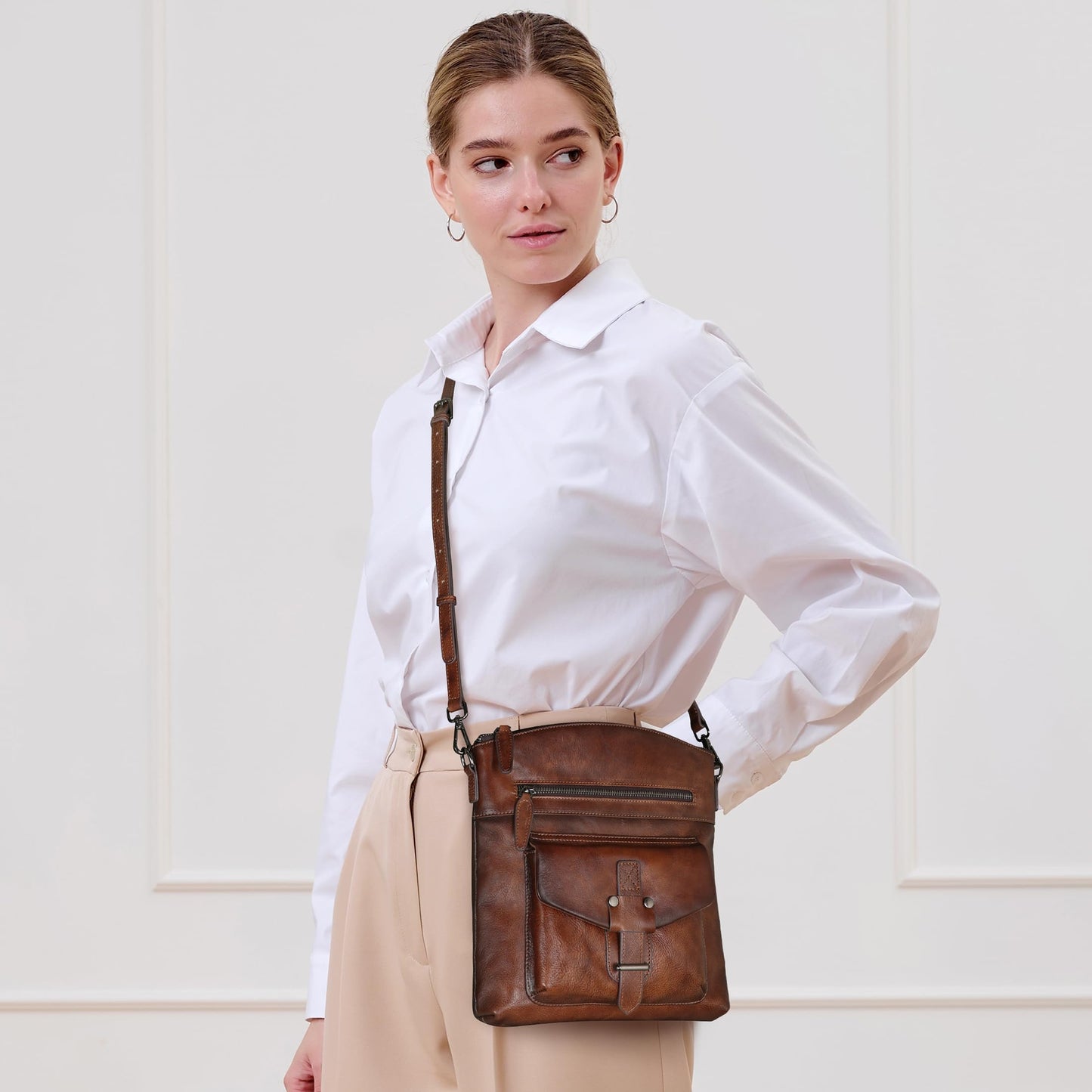 HESHE Crossbody Bags Leather Purse Vintage Shoulder Hangbags Satchel Bag with Multi Pockets Hobo Crossbody Purses(Coffee)